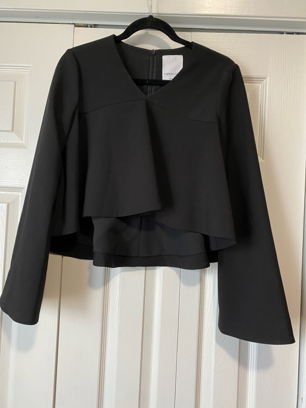 C/MEO Collective Black V-Neck Long Bell Sleeves Top Size S